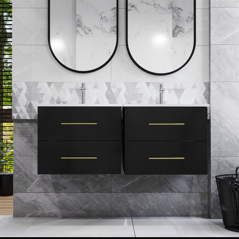 Ensemble de meuble-lavabo mural 24 po avec lavabo, Noir