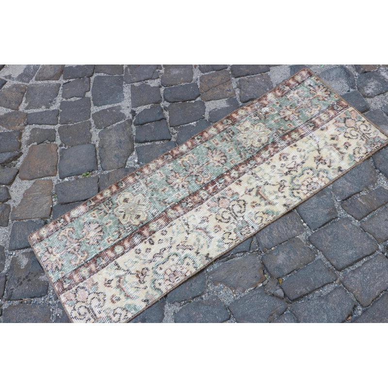 Vintage Handmade Turkish Anatolian Wool Area Rug in Small Size Featuring Beige and Vibrant 
