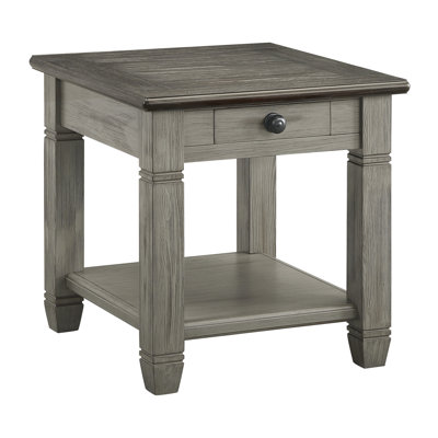 Living Room Side Table With Coffee, Antique Gray Finish & Drawer Slot And Coffee End Capacity Lower Shelf Feature
