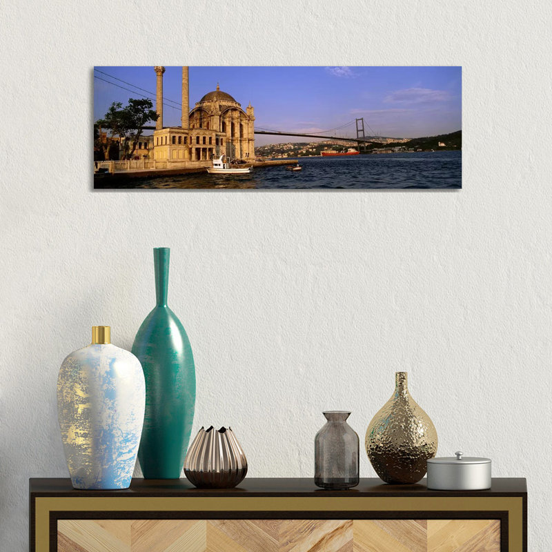 Mosque At The Waterfront Near A Bridge, Ortakoy Mosque, Bosphorus Bridge - Wrapped Canvas Panoramic Print