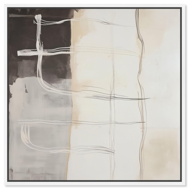 «Gestural Glyphs I», art mural sur toile par Art Remedy, H 21 po x l 21 po, Cadre flottant blanc