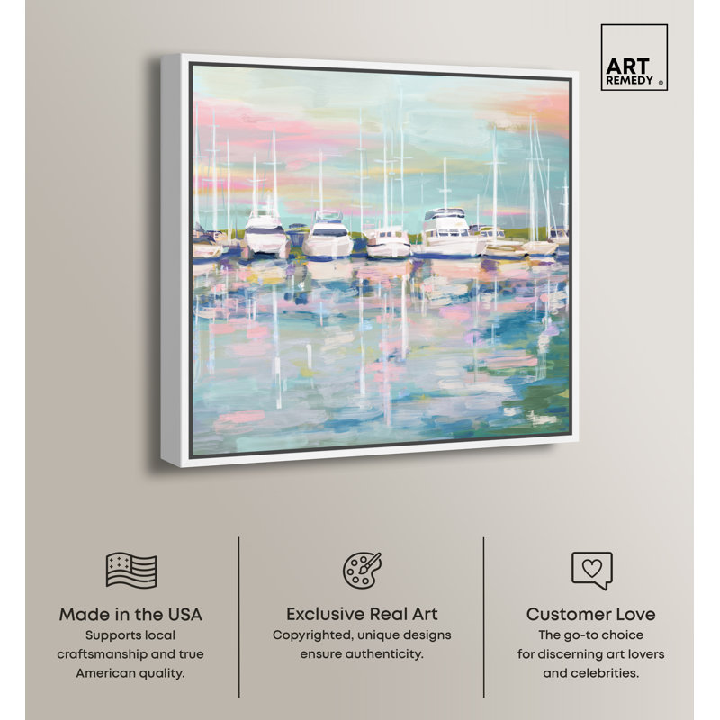 Coastal Dock Sailing Canvas Wall Art in White Frame, 21" x 21"