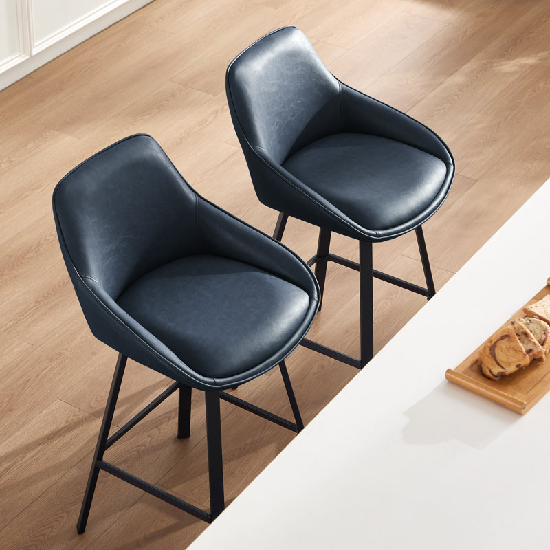 Tabouret de comptoir pivotant de 25,6 po Janayshia, Bleu, 2