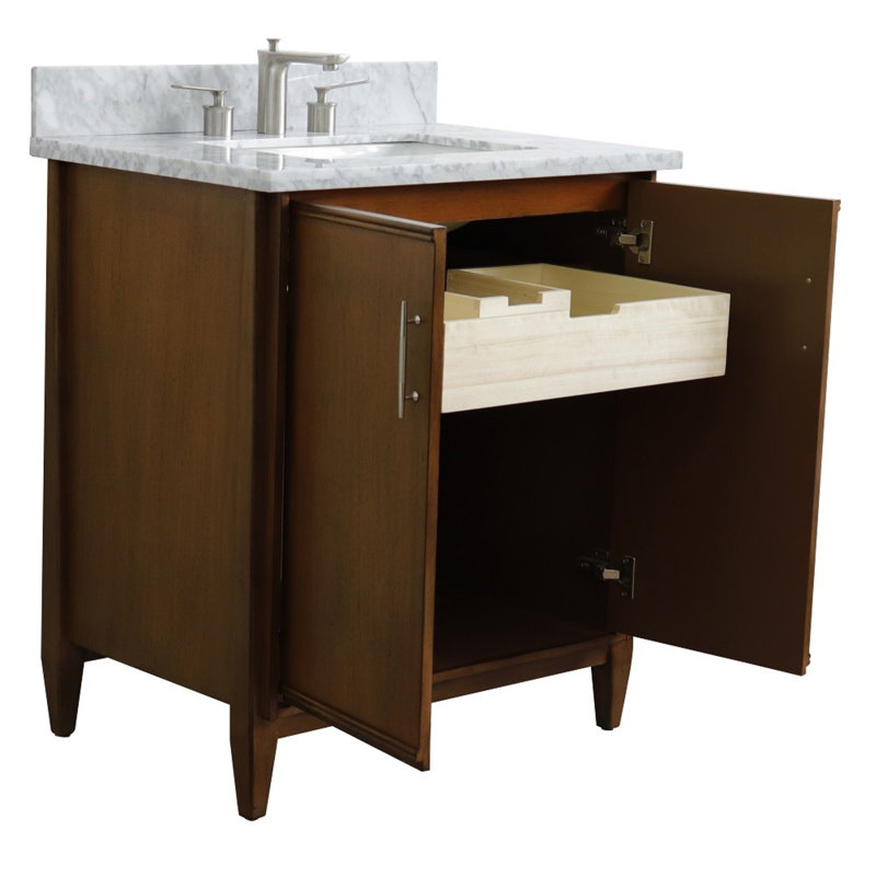 Ensemble de meuble-lavabo simple 31 po, Marbre de Carrare blanc