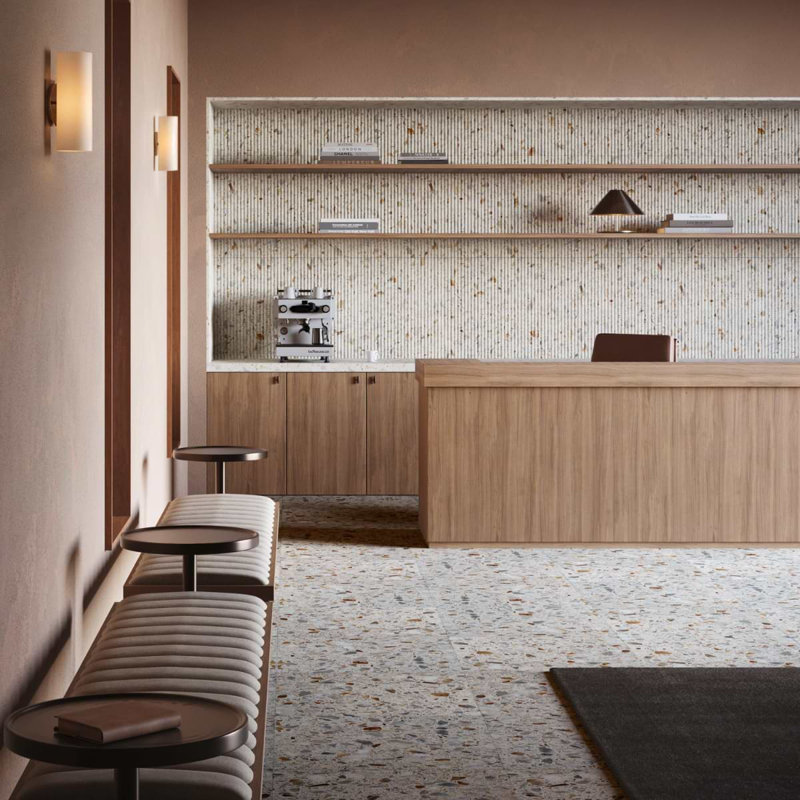 Terrazzo Italy Fluted 12x24 Honed Terrazzo Tile, Sacra Calacatta White