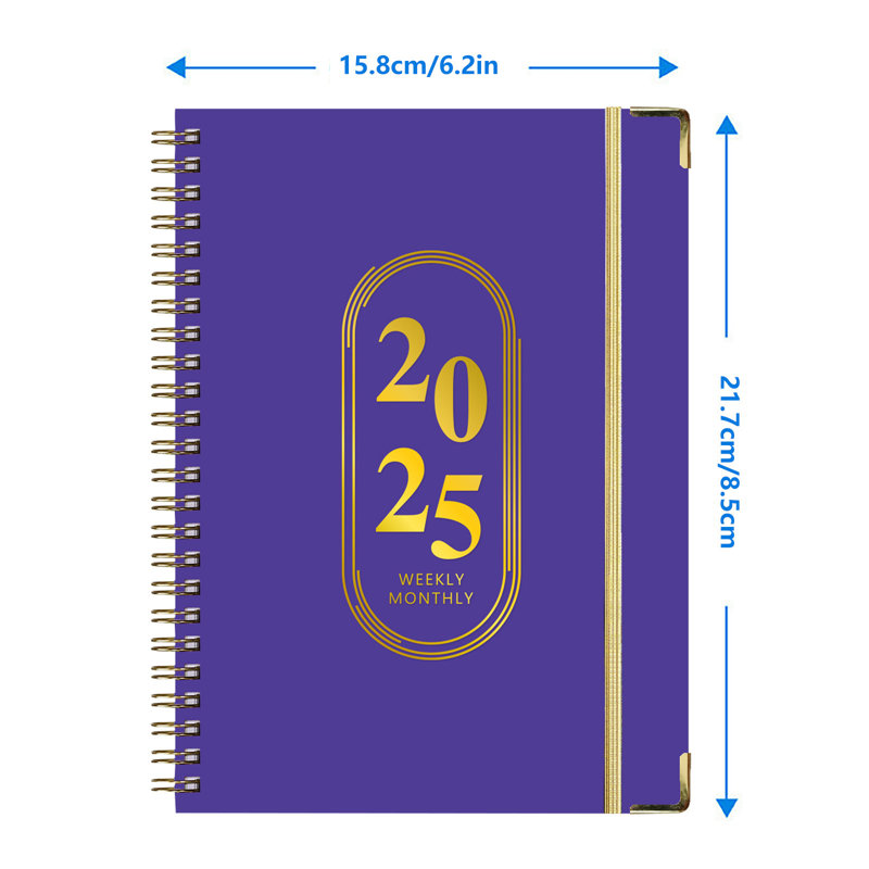 Carnet de notes A5, plan de travail en corde élastique, journal anglais pour 2025, C