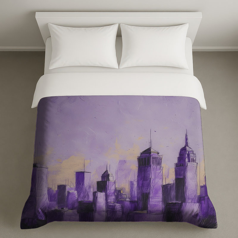 Housses de couette mauve City Skyline, Lit simple