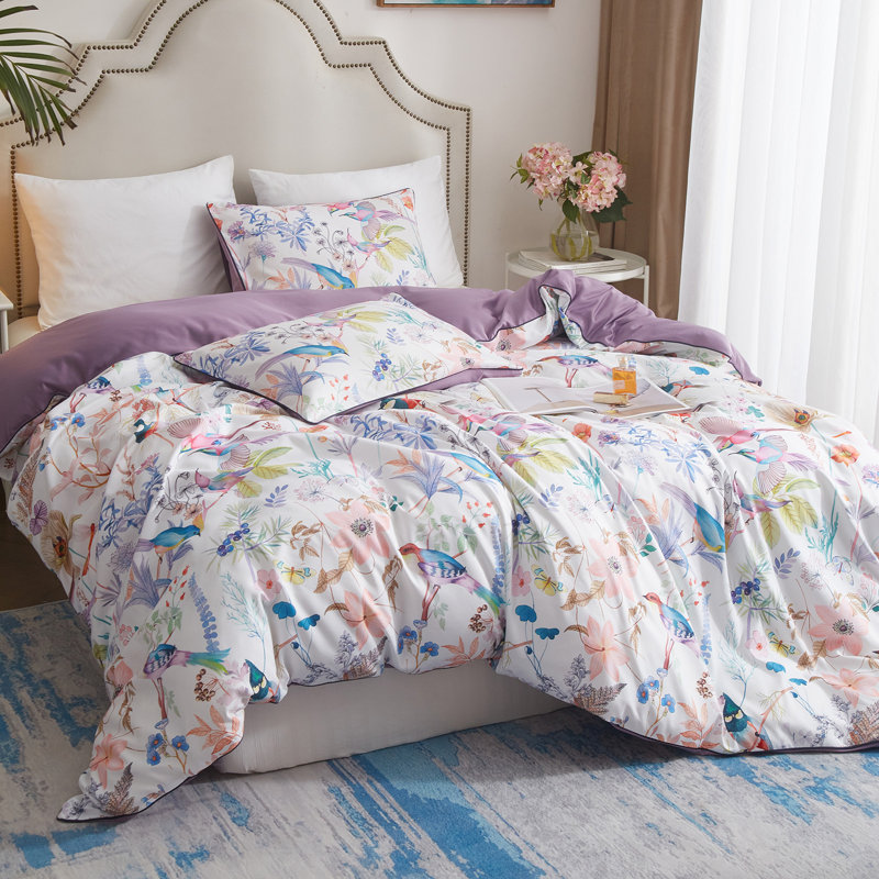 Ensemble d'édredon en microfibre à imprimé floral et feuille Vintage, Édredon grand + 2 taies d'oreiller standard