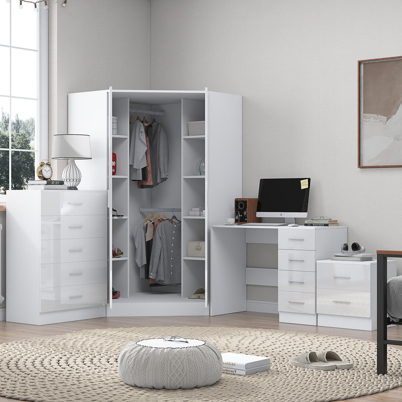 Eva Piece Bedroom Set, White Gloss / Matt White