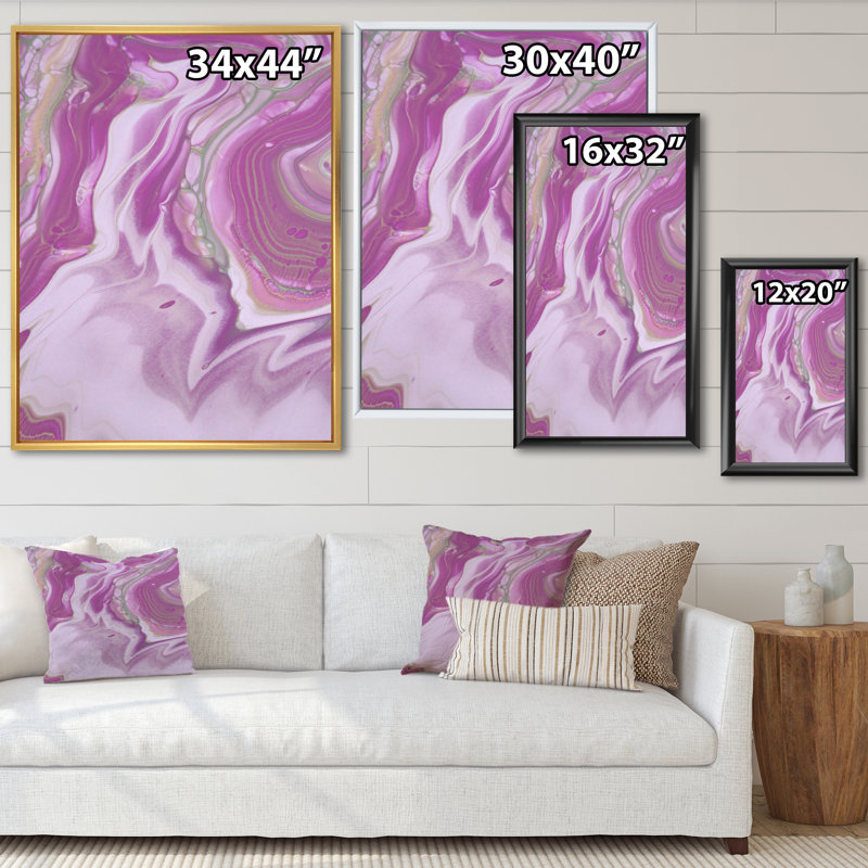 «Pink Marble Waves I», peinture sur toile, H 40 po x l 30 po x P 1,5 po, Cadre flottant noir