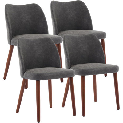 Dining Chair Set of 4, Linen Upholstered Dining Chair with Solid Wood Legs, Wing Backrest, Wooden Kitchen Chair