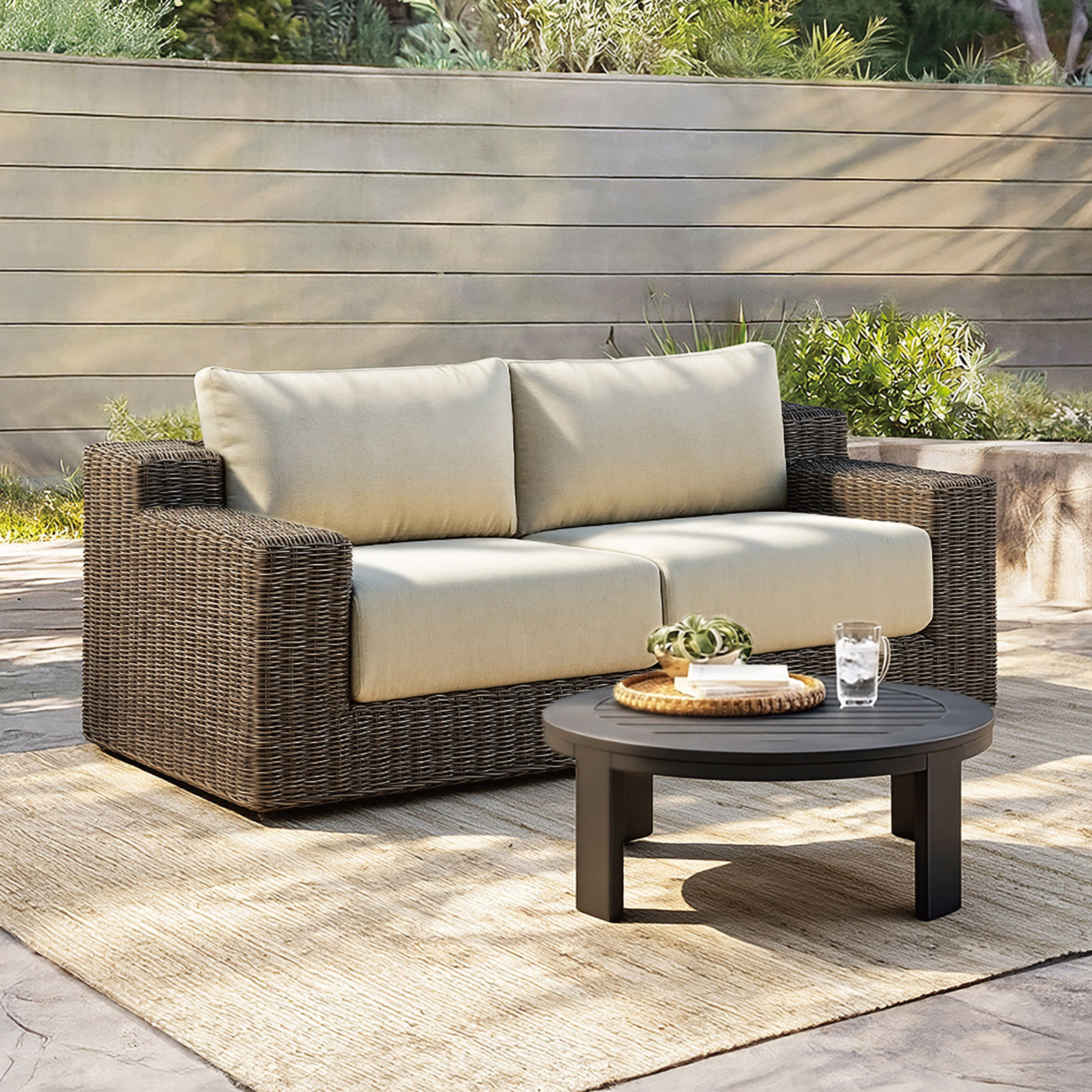 Isadora 85.4'' Patio Wicker Sofa with Cushions