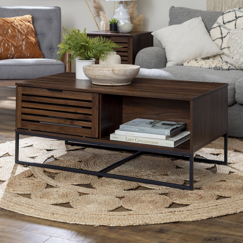 Table basse de style traîneau avec rangement d'Ignaat, Noyer foncé