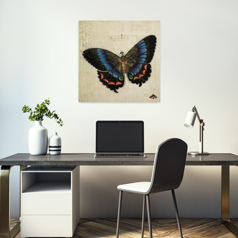 Art rétro, papillon bleu rétro, H 18 po x l 18 po