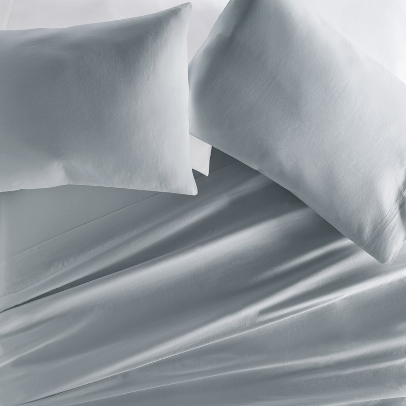 Twin Blue Solid Cotton Pillow Cover Set of Three