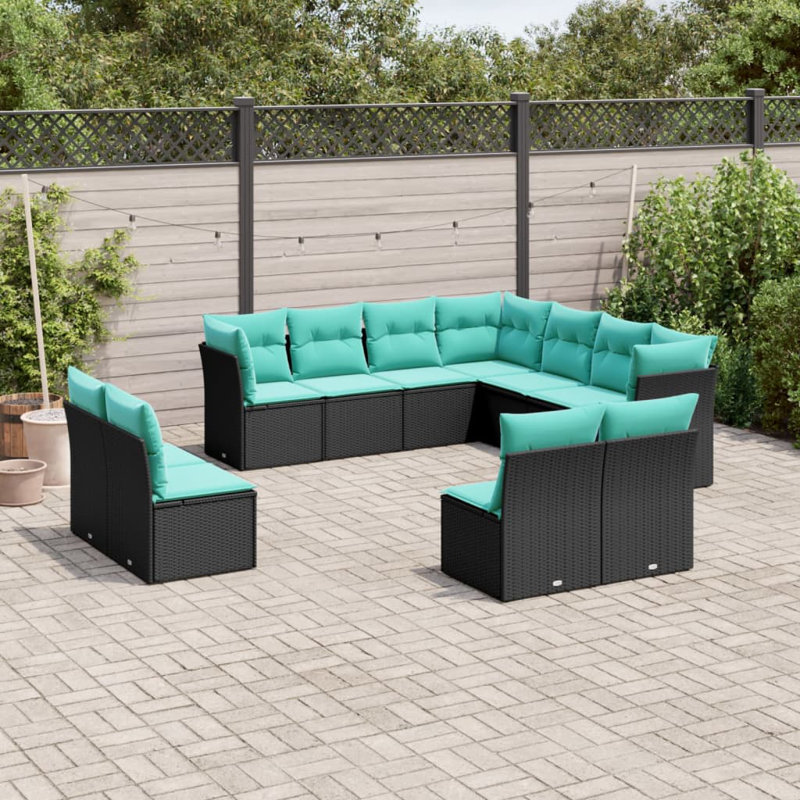  Ensemble de canapé de patio 11 pièces avec coussins en rotin de polyester noir