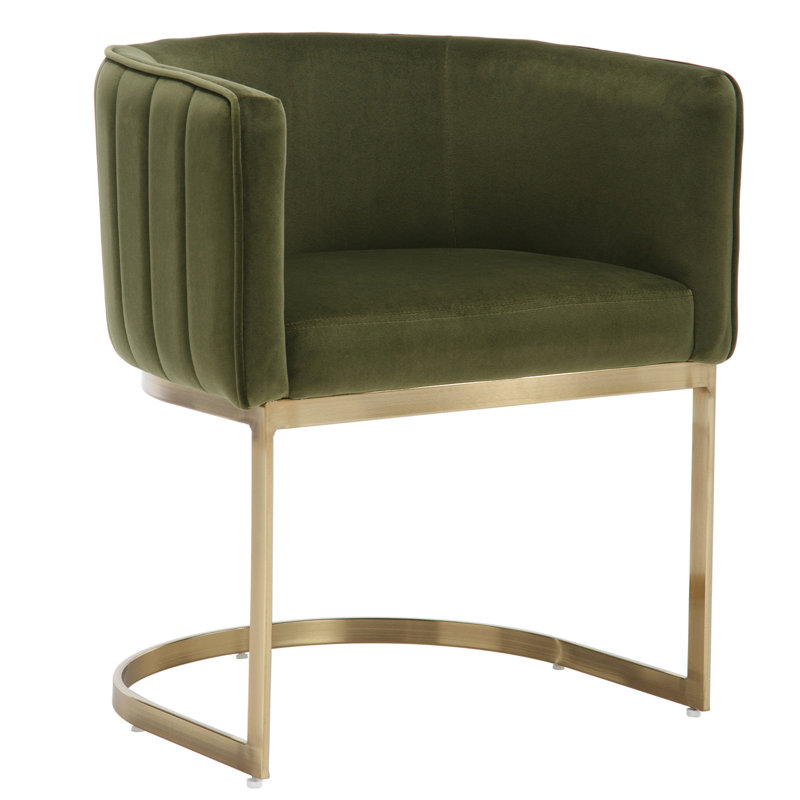 Modern Barrel Dining Chair With Backrest And Armrests Side Chair For Dining Room, Parlor And Balcony, Velvet Green, Gold