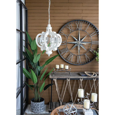 Antique White Carved MDF Wood 6-Light Chandelier