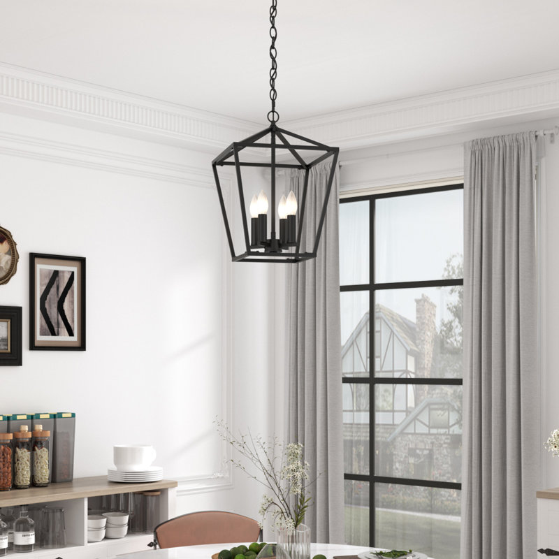 Natalija 4 - Light Dimmable Lantern Geometric Chandelier, Matte Black