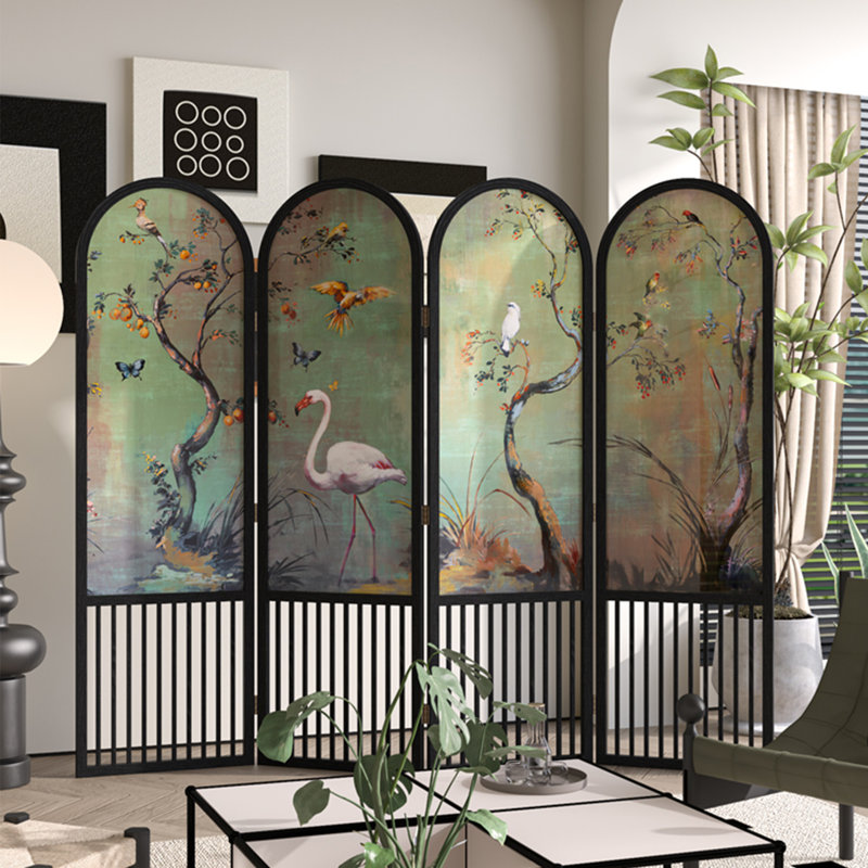 Vintage Solid Wood Folding Screen Room Divider, 4, 78.74" H x 70.87" W x 1.57" D