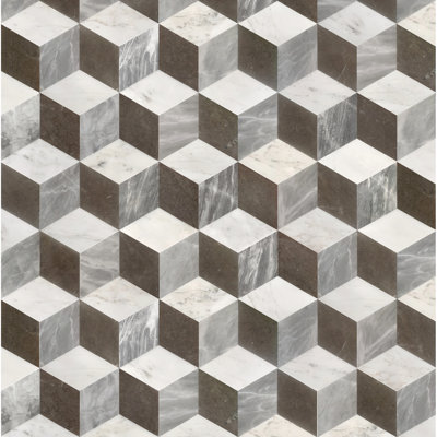  Carreau de marbre hexagonal Waterjet pour plancher et mur, pierre naturelle polie, marbre véritable, boîte de 12 pièces, blanc gris noir