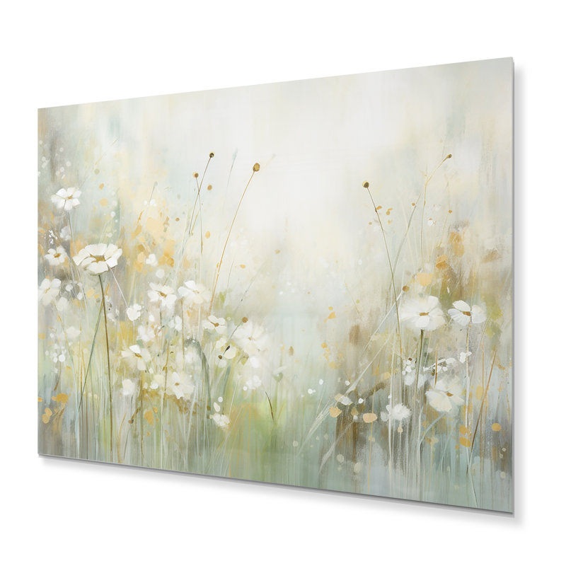 «Green Beige Serene Meadows II», reproduction botanique abstraite sur métal, H 12 po x l 20 po x P 1 po