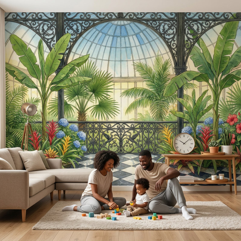 Décoration murale amovible Tropical Garden, 140 po x 108 po, Textured Non-Pasted