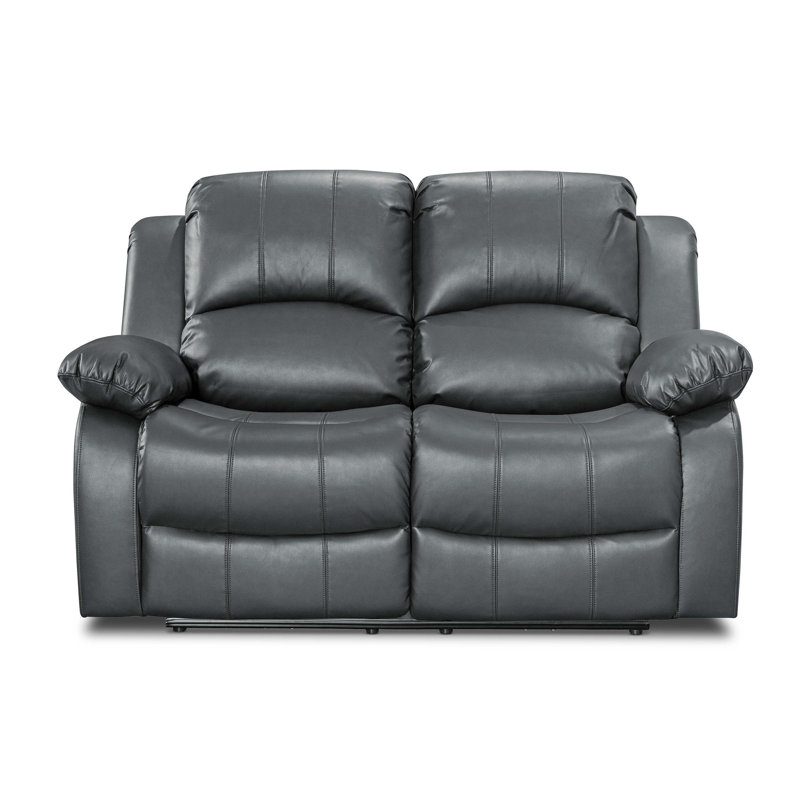 Lowell Faux Leather Reclining Loveseat, Lowell Grey Faux Leather, 2
