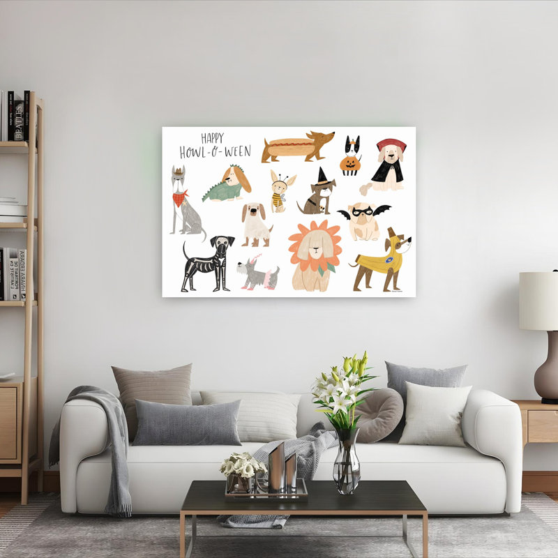 «Happy Howl-O-Ween», art mural abstrait fantaisiste et amusant, 40" H x 60" W