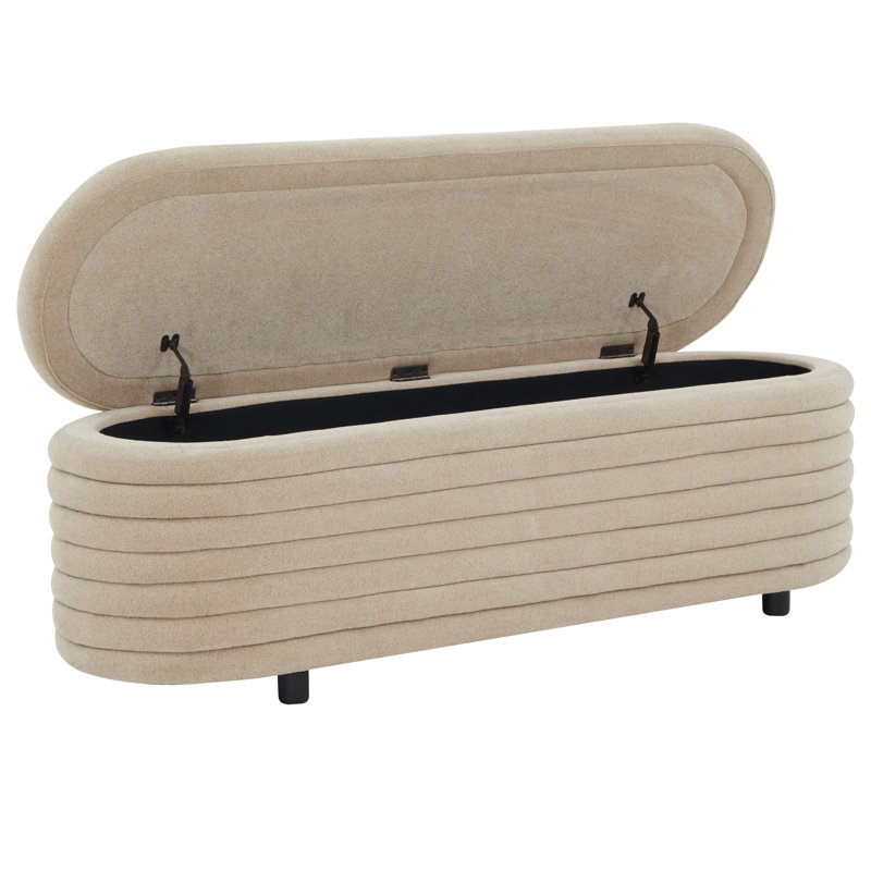 Banc de rangement rembourré Delray, Brun clair bouclé
