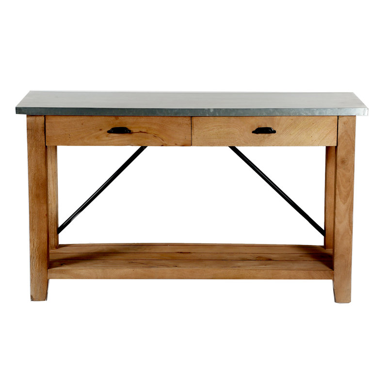 Crockett Industrial Rustic Solid Wood Frame Rectangular Console Media Table With Storage, 29" H x 50" W x 15" D