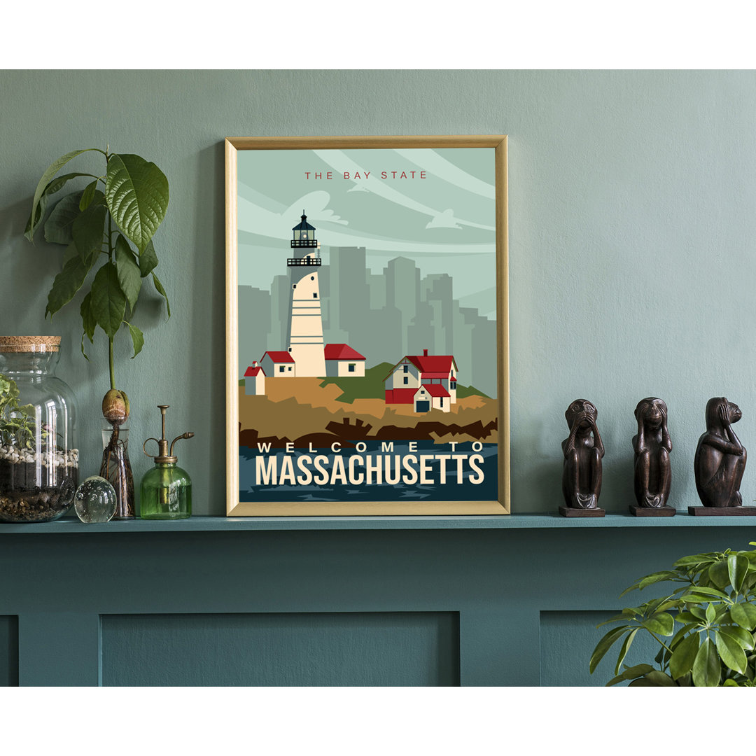 Massachusetts Retro Style State Travel Poster, Vintage Unframed Print, Home and Office Wall Art Longshore Tides