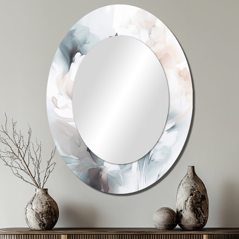 Doux doux gris clair fleurs II - traditionnel miroir mural ovale, 40 po x 30 po