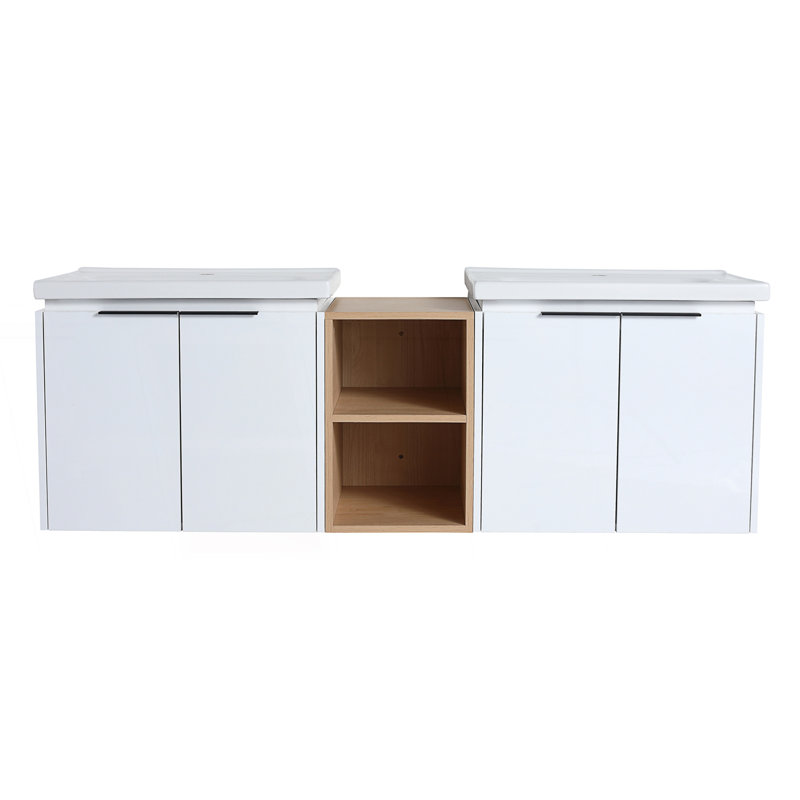 Meuble-lavabo à fermeture en douceur avec lavabo et petites tablettes de rangement