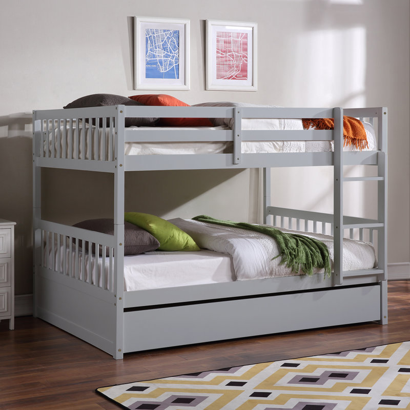 Full Over Full Bunk Bed with Trundle, Gray