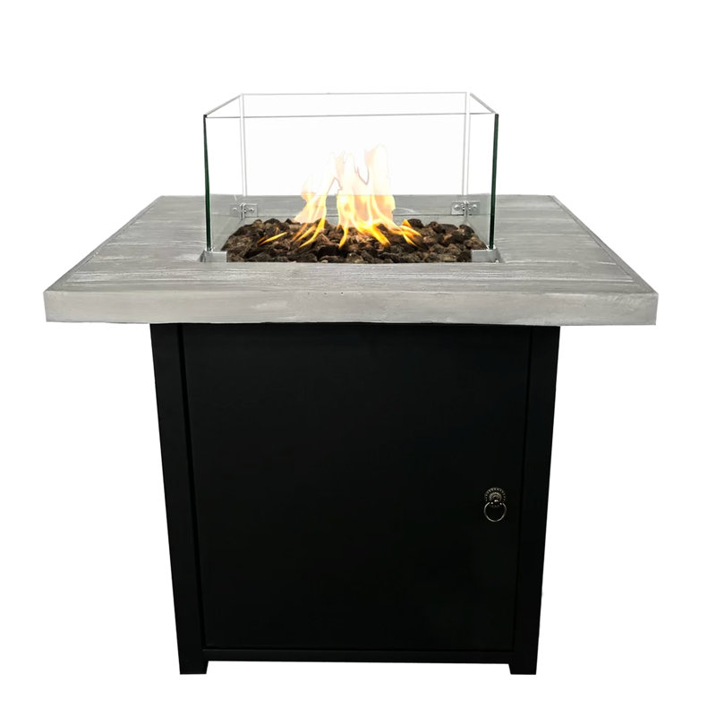 Modern Garden & Outdoor Fire Pit Table - Reinforced Concrete, 40000 Heat, Black+Gray, 30X30x24 In Propane With Concrete Look, 40,000 , Black/Gray, 30.62X30.62X24.27 In,