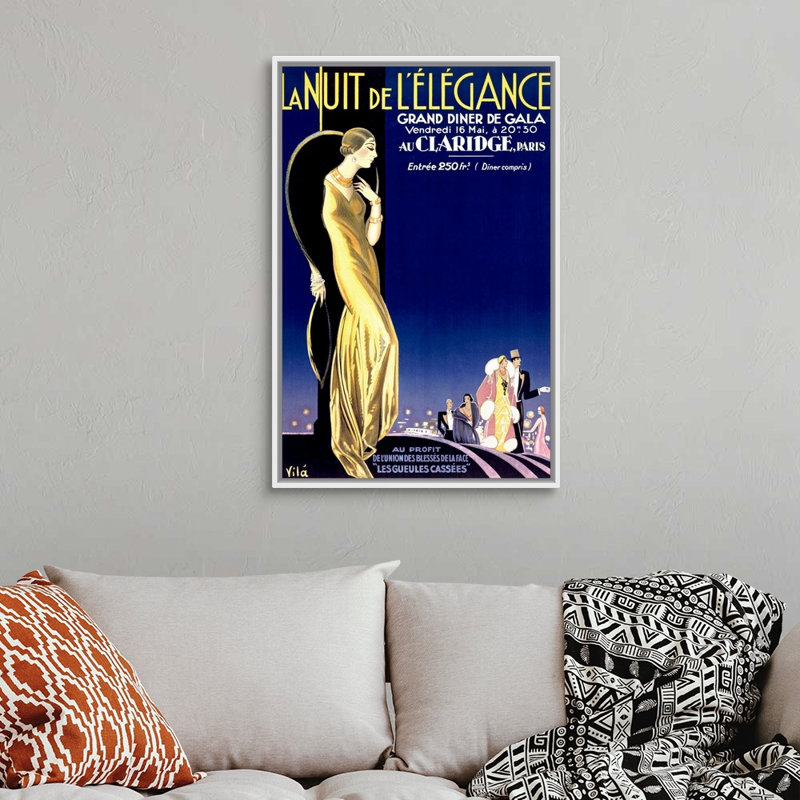 «La Nuit De Lelegance» par Emilio Villa, reproduction sur toile, Cadre blanc, H 38 po x l 26 po x P 1,75 po