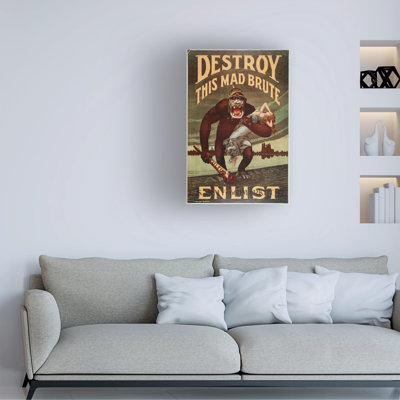 Unknown Artist World War I US Army Enlistment Poster Destroy This Mad Brute. Canvas Art