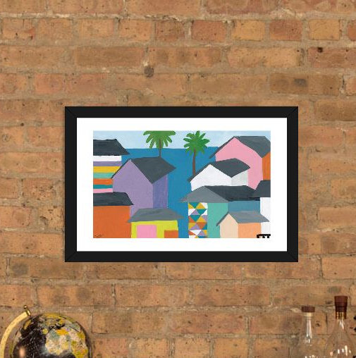 «Beachfront Property II», reproduction, Papier encadré noir, H 16 po x l 24 po x P 1 po