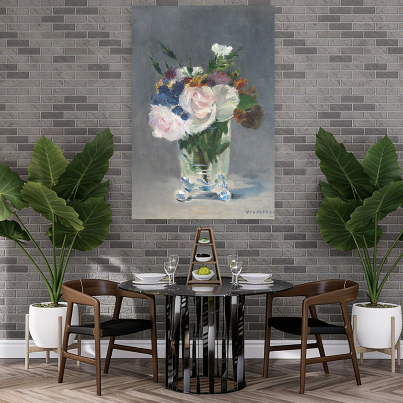 Flowers In A Crystal Vase, C.1882 Impressionist Abstract Contemporary Rose Flower Wall Art Print by Edouard Manet - 1 Piece Wrapped Canvas Wall Art