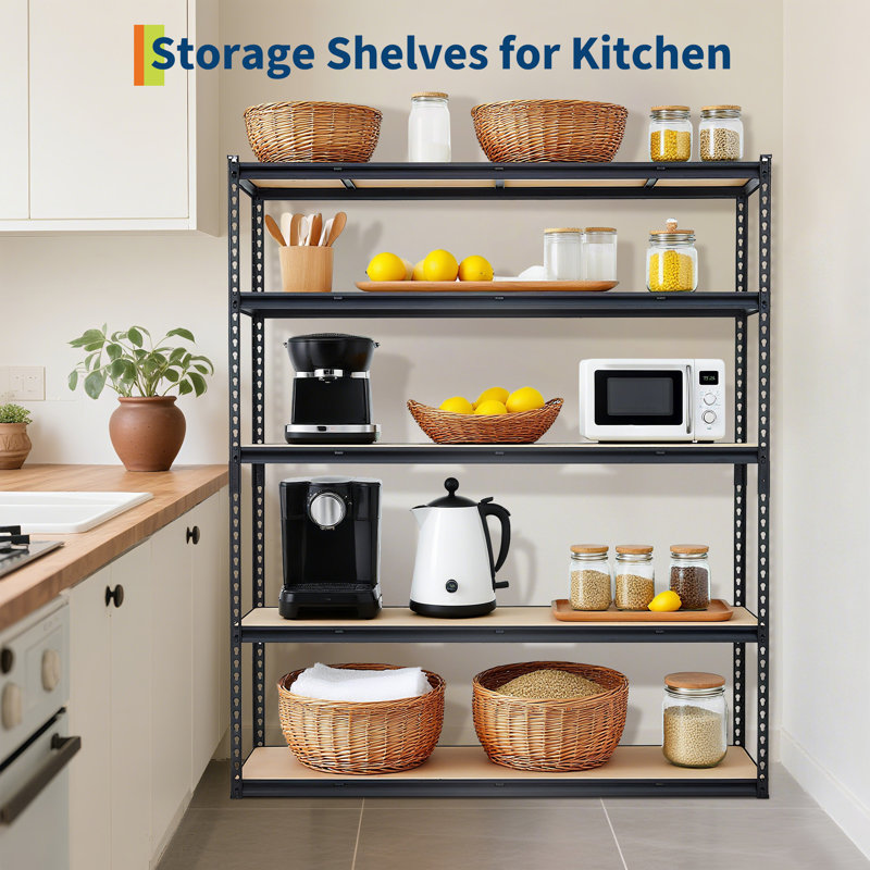 Étagère de garage robuste à 5 niveaux, support de rangement réglable en métal 2000 LBS, tablettes utilitaires sans boulons pour sous-sol et garde-manger, modèle divisé, 72 x 24 x 60 po, noir
