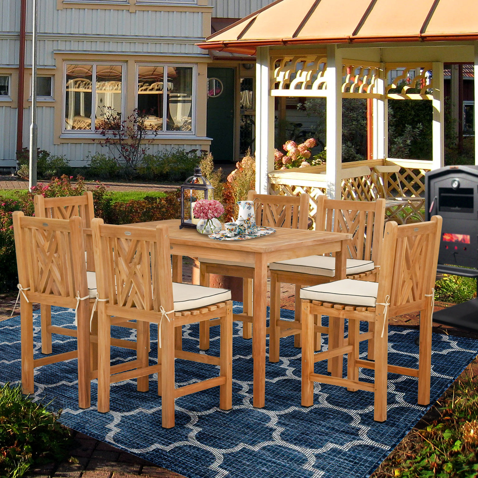Leahny Teak Patio Dining Set, 55" L x 35" W x 35" H