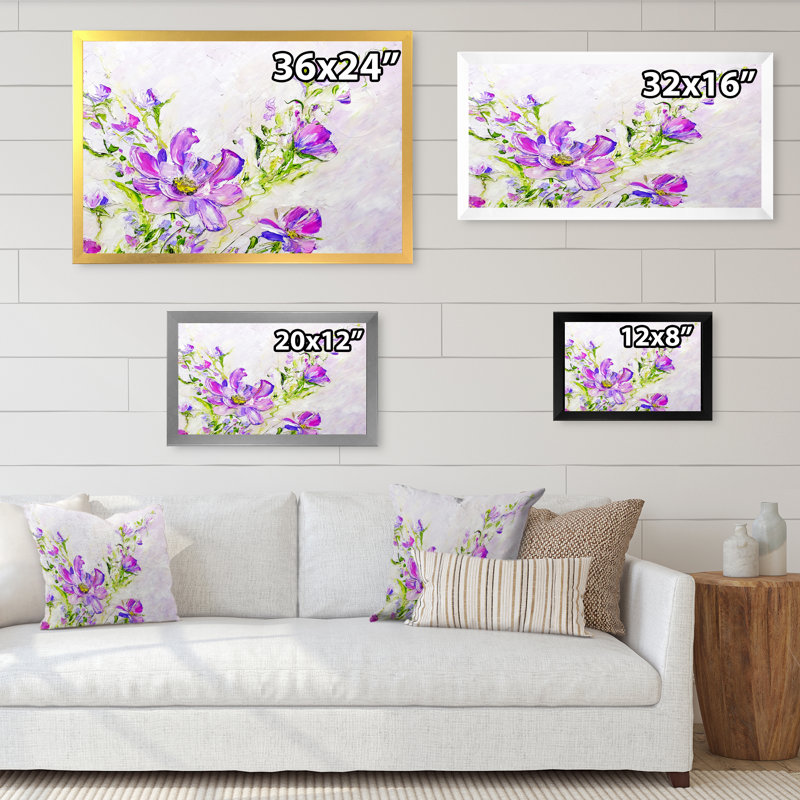 «Retro Purple Summer Flowers II», reproduction sur toile, Cadre noir, H 12 po x l 20 po x P 1 po