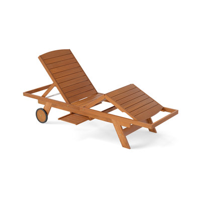 Chaise longue d'extérieur avec roulettes, fauteuil inclinable en bois à 4 positions avec dossier réglable
