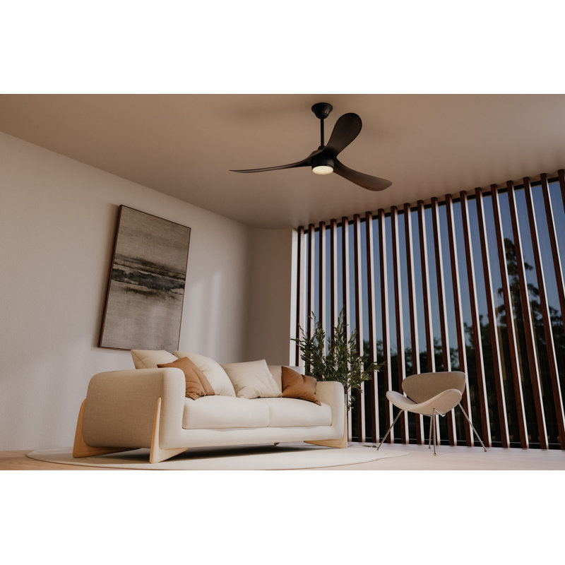 Aerocurve LED Smart Ceiling Fan, Black with Walnut Blades