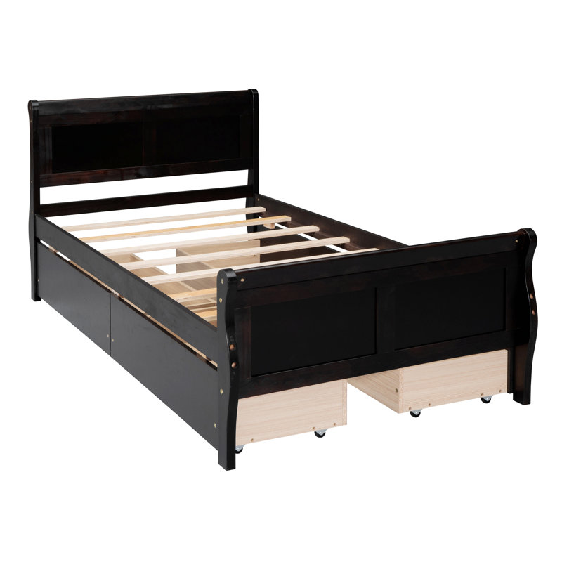 Lit plateforme avec rangement en bois massif Sebbie, Full, Espresso