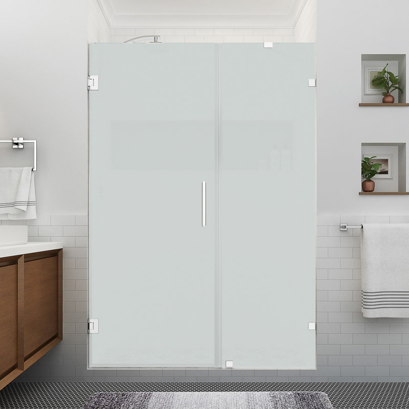 Nautis XL 54.25 in. to 55.25 in. W x 80" H Hinged Frameless Shower Door w/Ultra-Bright Frosted Glass, Chrome