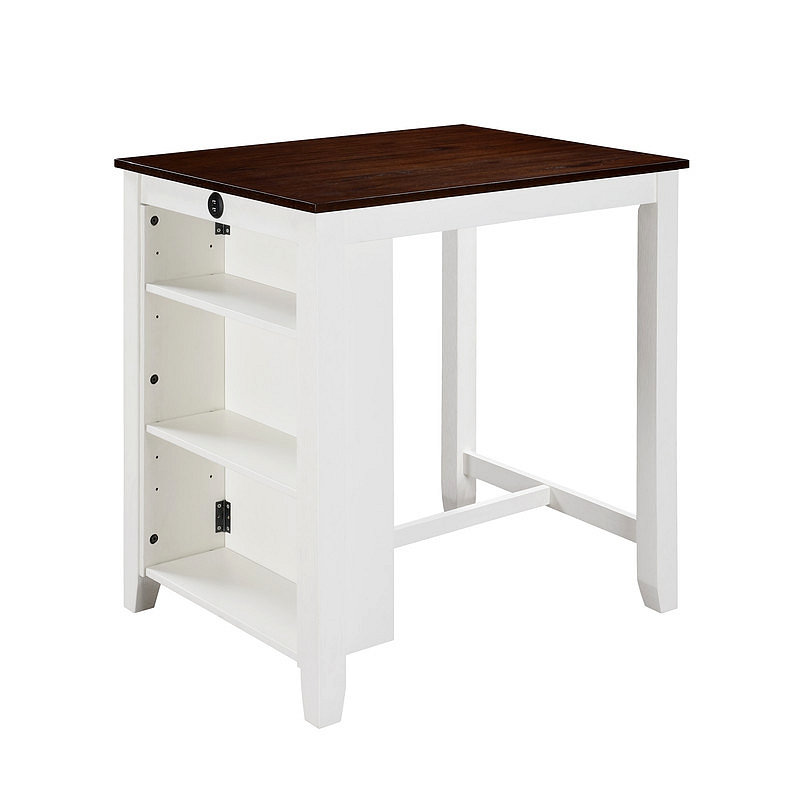 Petite table de salle à manger à hauteur de comptoir avec ports USB et tablettes, Blanc, Brun
