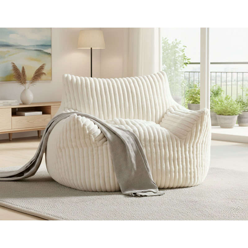 Fauteuil à billes Beige, Velours côtelé beige