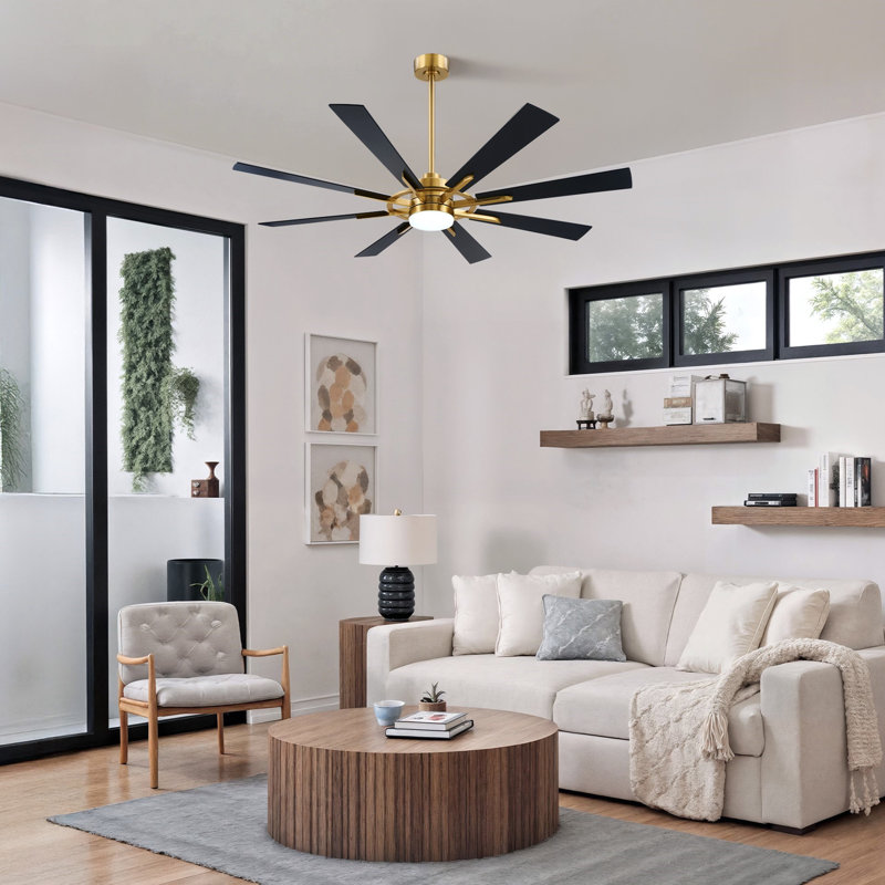 60'' 8-Blade Modern Farmhouse Large Room LED Windmill Ceiling Fan with Light and Remote